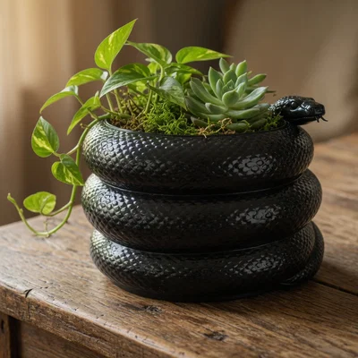 Chậu Trồng Cây Rắn Cuộn (Coiled Snake Planter Pot)