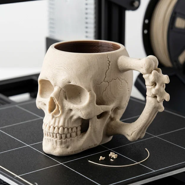 Bonehandle Skull Mug – Ly đầu lâu tay cầm xương in 3D - Image 1