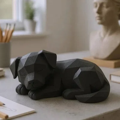 Mô hình cún con ngủ phong cách Low Poly để bàn cực xinh