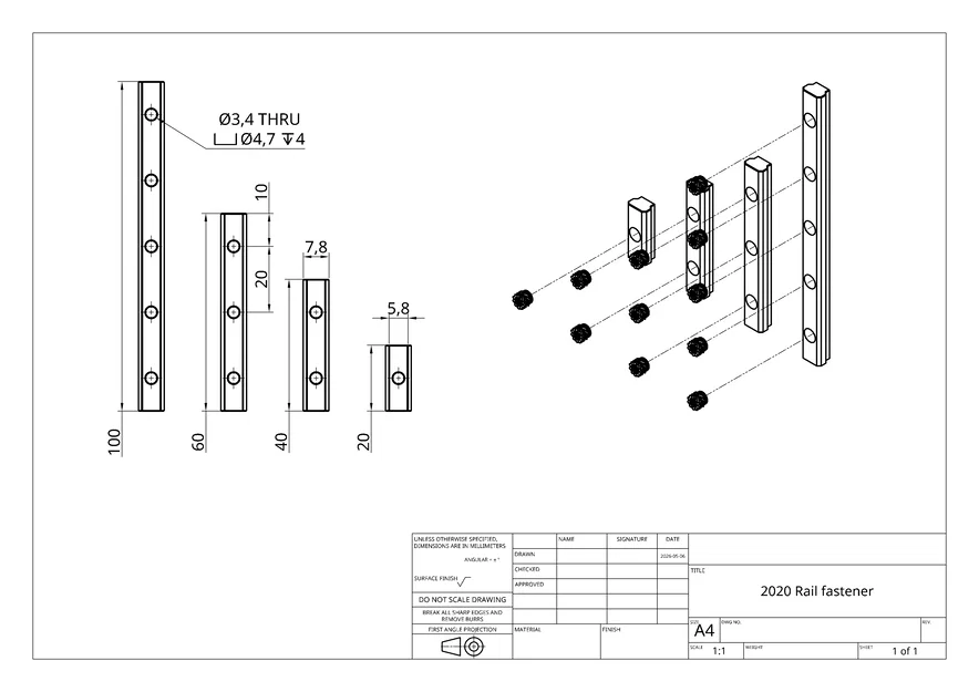 Ngàm cố định thanh ray 2020 cho LRM9 tích hợp Heat Inserts - Image 2