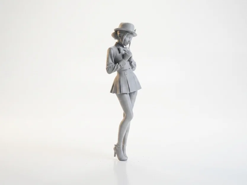 Tượng Chibi Cô Gái Đeo Nơ Cổ Dễ Thương – Mẫu 3D In Được - Image 1