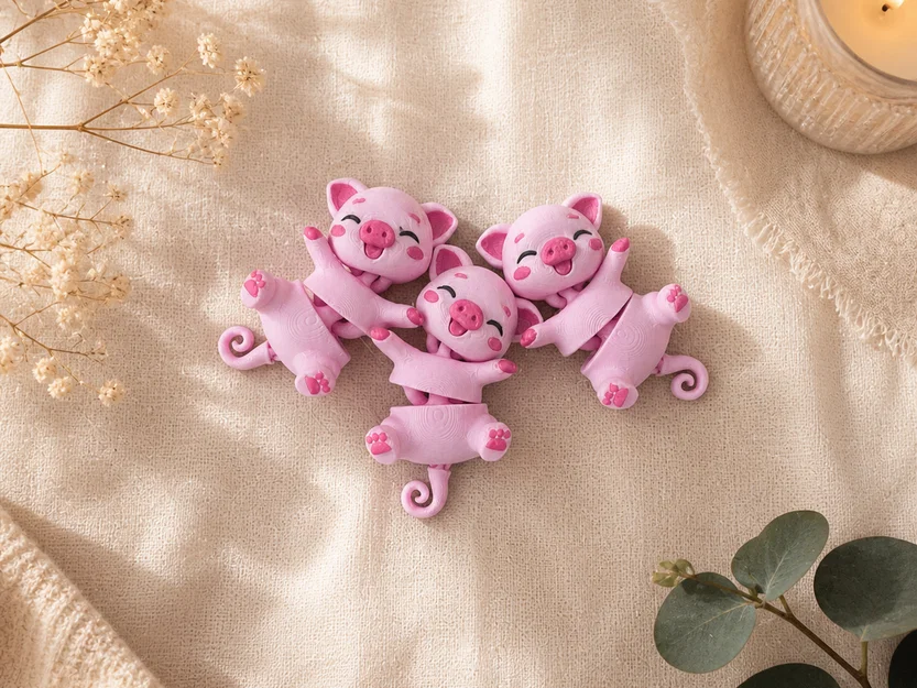 Heo Con Flexi Đuôi Bông Dễ Thương – Đồ Chơi Articulated & Móc Khóa - Image 4
