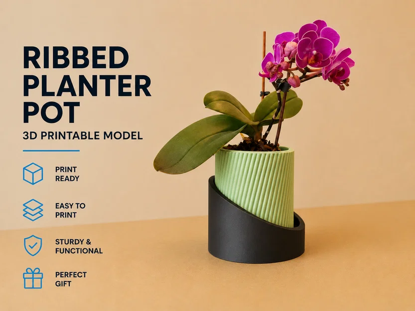 Chậu trồng cây gân sọc (Ribbed planter pot) - Image 1