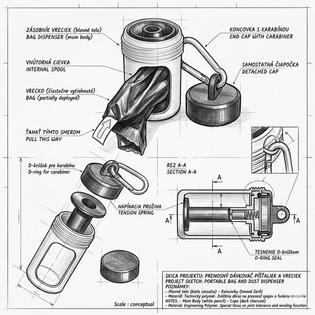 Bộ dispenser túi nhặt phân chó đa năng kèm carabiner - Image 1