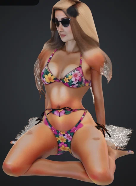 Mô hình 3D cô gái ngồi trên bãi biển cực chi tiết (frau am strand) - Image 1