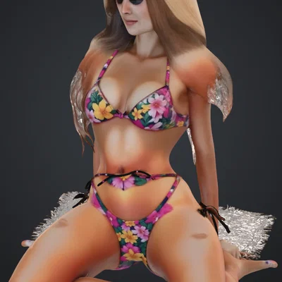 Mô hình 3D cô gái ngồi trên bãi biển cực chi tiết (frau am strand)