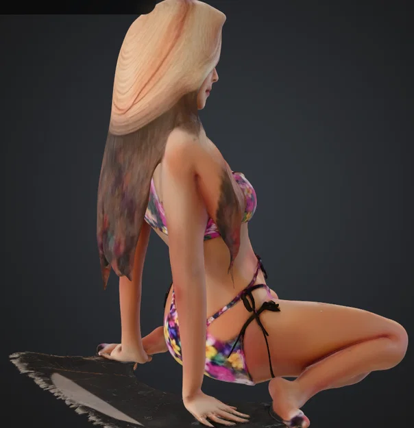 Mô hình 3D cô gái ngồi trên bãi biển cực chi tiết (frau am strand) - Image 3