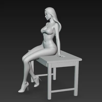 Mô hình 3D nhân vật nữ quyến rũ ngồi trên bàn trang trí cực đẹp