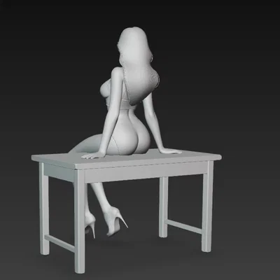 Mô hình 3D nhân vật nữ quyến rũ ngồi trên bàn trang trí cực đẹp