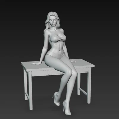 Mô hình 3D nhân vật nữ quyến rũ ngồi trên bàn trang trí cực đẹp