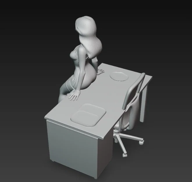Mô hình nhân vật nữ quyến rũ ngồi trên bàn làm việc để bàn 3D - Image 3
