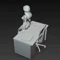 Mô hình nhân vật nữ quyến rũ ngồi trên bàn làm việc để bàn 3D - Thumbnail 3