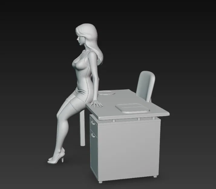 Mô hình nhân vật nữ quyến rũ ngồi trên bàn làm việc để bàn 3D - Image 4