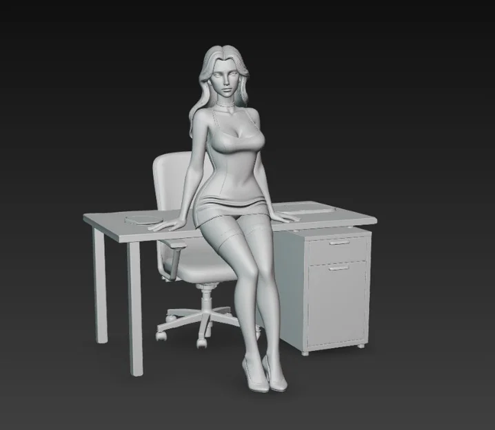 Mô hình nhân vật nữ quyến rũ ngồi trên bàn làm việc để bàn 3D - Image 5
