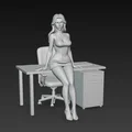 Mô hình nhân vật nữ quyến rũ ngồi trên bàn làm việc để bàn 3D - Thumbnail 5