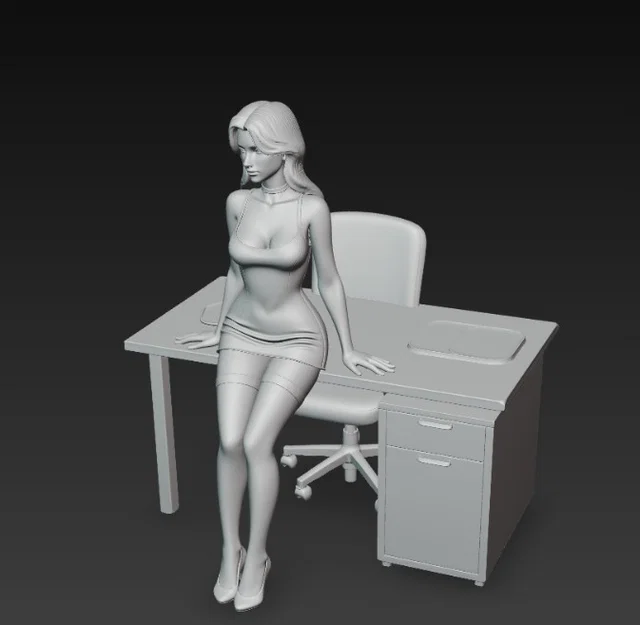 Mô hình nhân vật nữ quyến rũ ngồi trên bàn làm việc để bàn 3D - Image 6