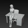 Mô hình nhân vật nữ quyến rũ ngồi trên bàn làm việc để bàn 3D - Thumbnail 6