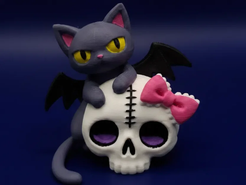 Mô hình Creepy Kawaii Cat in 3D: Mèo dơi trên đầu lâu cực chất - Image 1