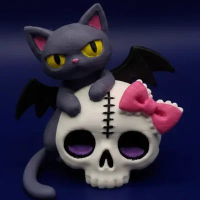 Mô hình Creepy Kawaii Cat in 3D: Mèo dơi trên đầu lâu cực chất