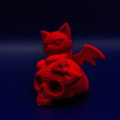 Mô hình Creepy Kawaii Cat in 3D: Mèo dơi trên đầu lâu cực chất