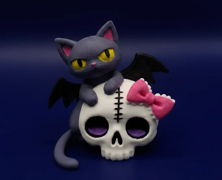 Mô hình Creepy Kawaii Cat in 3D: Mèo dơi trên đầu lâu cực chất - Image 3