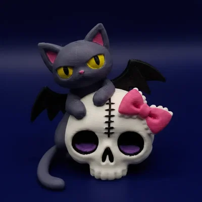 Mô hình Creepy Kawaii Cat in 3D: Mèo dơi trên đầu lâu cực chất