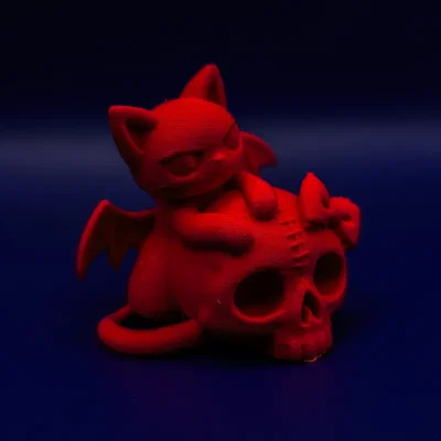 Mô hình Creepy Kawaii Cat in 3D: Mèo dơi trên đầu lâu cực chất