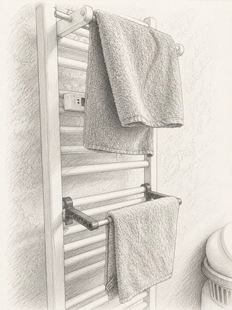 Giá treo khăn cho radiator (không cần khoan) – kệ + móc - Image 2