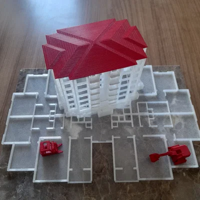 Mô hình kiến trúc tòa nhà 3D kèm mặt bằng sàn chi tiết