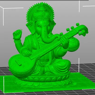 Mô hình 3D thần Ganesha chơi đàn Veena nghệ thuật sắc nét