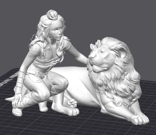 Mô hình 3D Girl and Lion: Tượng nghệ thuật cô gái và sư tử độc đáo - Image 2