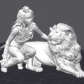 Mô hình 3D Girl and Lion: Tượng nghệ thuật cô gái và sư tử độc đáo - Thumbnail 2