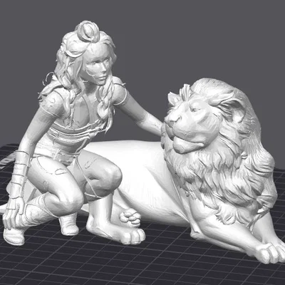 Mô hình 3D Girl and Lion: Tượng nghệ thuật cô gái và sư tử độc đáo