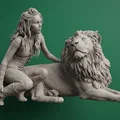 Mô hình 3D Girl and Lion: Tượng nghệ thuật cô gái và sư tử độc đáo - Thumbnail 3