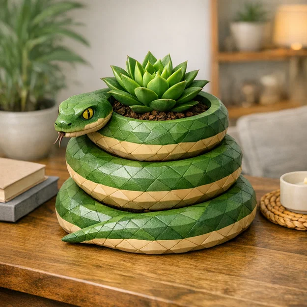 Chậu trồng cây hình rắn (Snake Pot) phong cách Lowpoly in 3D độc đáo - Image 1