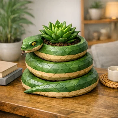 Chậu trồng cây hình rắn (Snake Pot) phong cách Lowpoly in 3D độc đáo