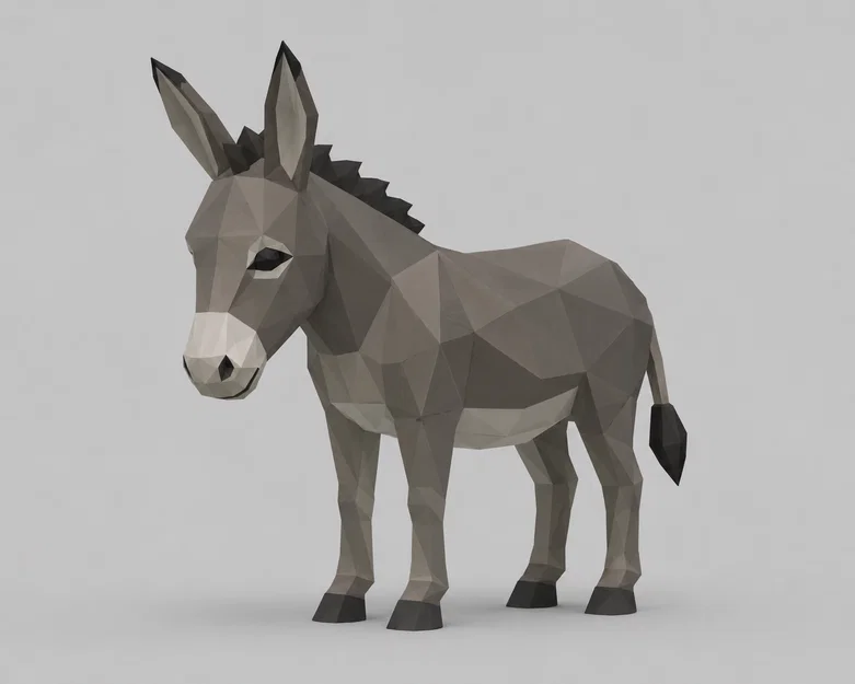 Mô hình chú lừa Low Poly 3D - Tượng trang trí nghệ thuật tối giản - Image 1
