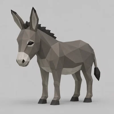 Mô hình chú lừa Low Poly 3D - Tượng trang trí nghệ thuật tối giản