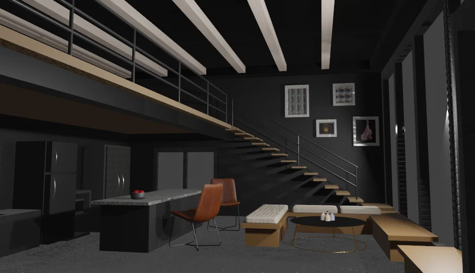Interior designing – Phối cảnh nội thất industrial thông tầng với gác lửng - Image 1