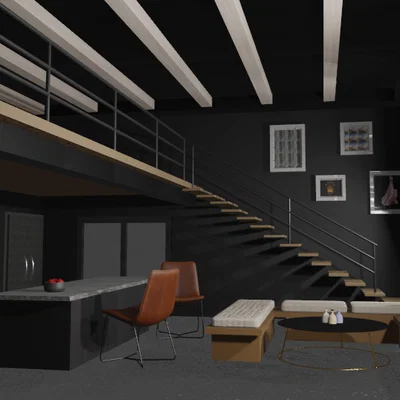 Interior designing – Phối cảnh nội thất industrial thông tầng với gác lửng