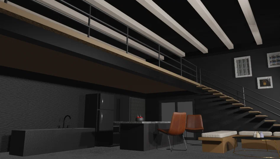 Interior designing – Phối cảnh nội thất industrial thông tầng với gác lửng - Image 2