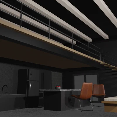 Interior designing – Phối cảnh nội thất industrial thông tầng với gác lửng