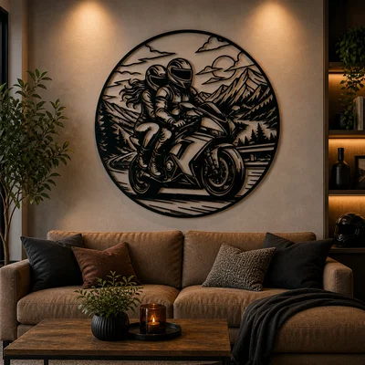 Tranh Treo Tường 2D Cặp Đôi Chạy Mô Tô – Couple Motorcycle Ride 2D Wall Art