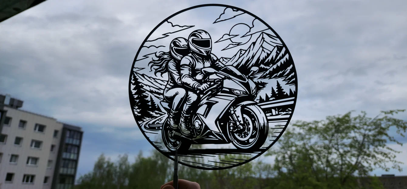 Tranh Treo Tường 2D Cặp Đôi Chạy Mô Tô – Couple Motorcycle Ride 2D Wall Art - Image 2