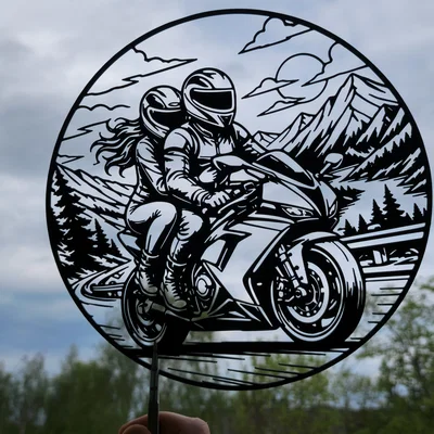 Tranh Treo Tường 2D Cặp Đôi Chạy Mô Tô – Couple Motorcycle Ride 2D Wall Art