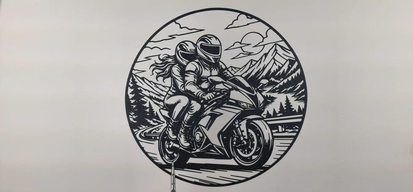 Tranh Treo Tường 2D Cặp Đôi Chạy Mô Tô – Couple Motorcycle Ride 2D Wall Art - Image 3