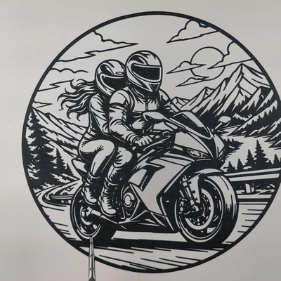 Tranh Treo Tường 2D Cặp Đôi Chạy Mô Tô – Couple Motorcycle Ride 2D Wall Art