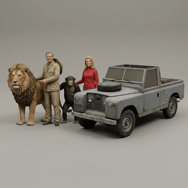 Mô hình 3D Daktari và xe Land Rover Defender 1966 cực chất - Image 1