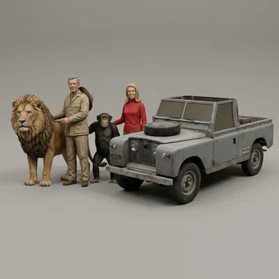Mô hình 3D Daktari và xe Land Rover Defender 1966 cực chất