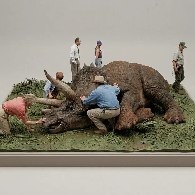 Mô hình 3D cảnh Triceratops bị bệnh trong Jurassic Park (1990) - Image 1